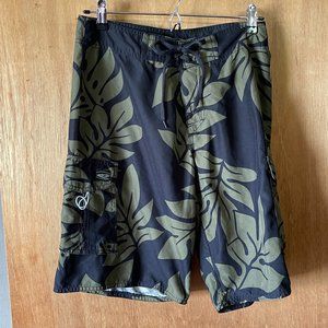 Board Shorts, Hawaiian Performance, Men 30", Black/Green